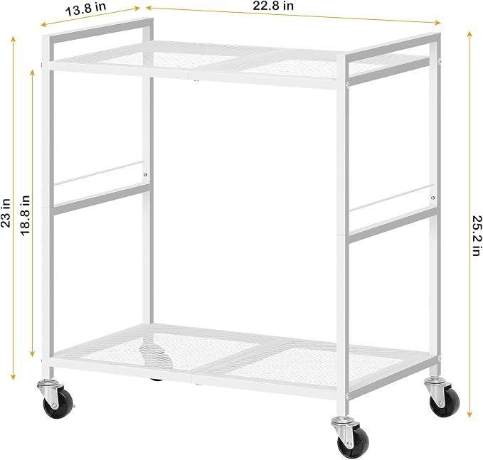 OYEAL Computer Tower Stand, PC Tower Stand Metal Rolling Cart Holds up to 40lbs, 2 Tier Mobile Printer Stand with Storage Under Desk for Home & Office, White