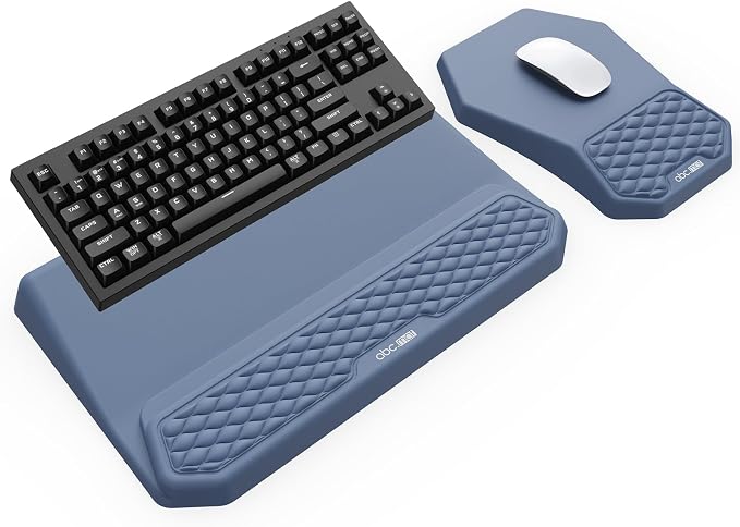 3-in-1 Ergonomic Keyboard Stand with Wrist Rest & Mouse Pad Set, Blue | Comfy Keyboard Riser Holder Soft Mousepad with Massage Design, Memory Foam and Non-Slip PU Base for Pain Relief