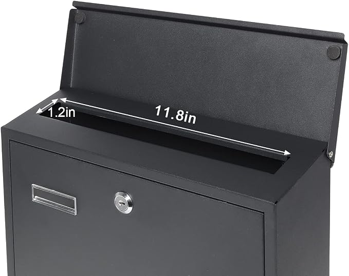 Decaller Galvanized Steel Mailbox with Key Lock, Wall Mount Metal Mail Box Outdoor, 13" x 11.8" x 4.1", 916 Black