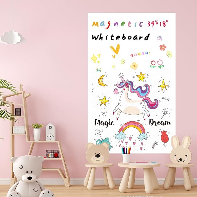 Magnetic Dry Erase Board Contact Paper 18"x39" for Wall | Stick on magnetic white boards for walls. Magnet receptive magnetic board for wall holds magnets.
