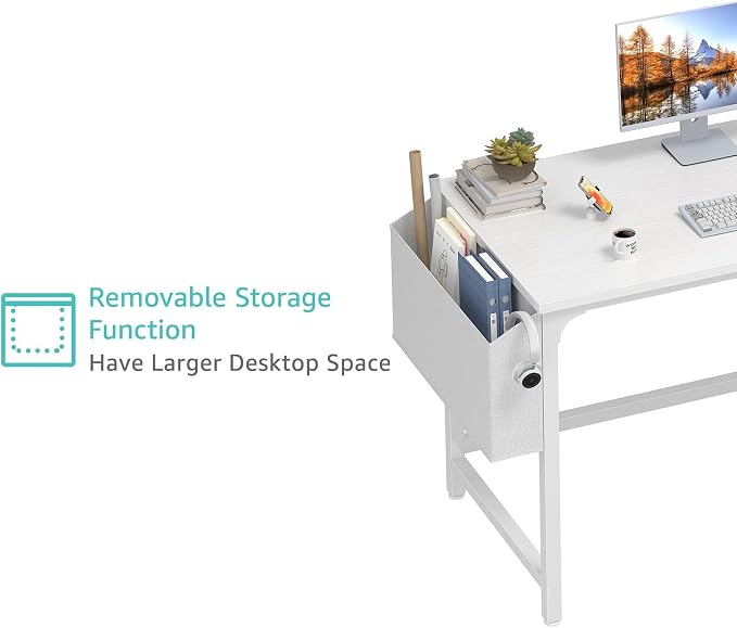 Lufeiya White Computer Desk with Drawers - 47 Inch PC Desk for Small Space Bedroom Home Office, Modern Simple Study Writing Table Desks with Storage Shelf, White