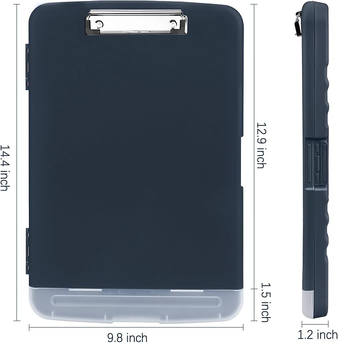 Meiikun Plastic Storage Clipboard, Clipboards with Storage, Nursing Clipboard with Pen Holder, Clip Boards 8.5x11 A4 Paper Folder for Nurse, Teacher, Work, Classroom (Navy)