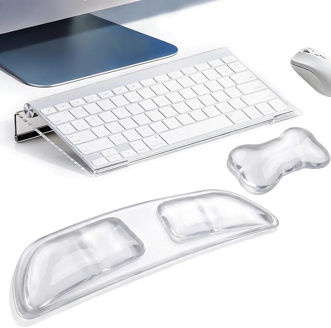 3PCS Gel Wrist Rest for Keyboard and Mouse with Computer Keyboard Stand Set | Ergonomic Wrist Rest for Keyboard with Mouse Hand Support & Keyboards Stand, Non-Slip Base to Office, Gaming, Work (Clear)