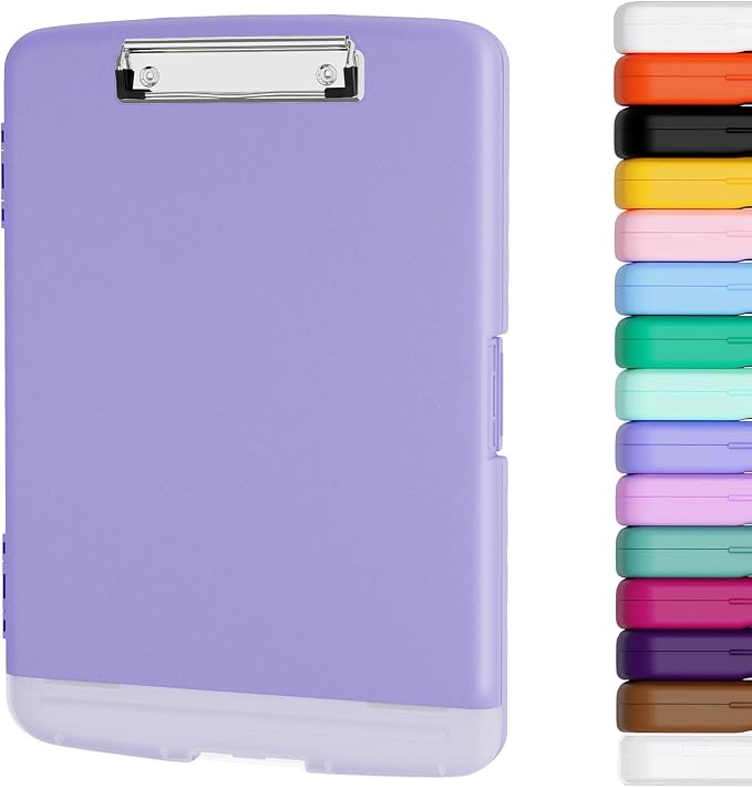Piasoenc Clipboard with Storage, 8.5 x 11 Clip Board with Pen Holder,Purple | High Capacity, Heavy Duty Plastic Organization Box for A4 Legal Paper Folder, Folio & Side-Opening Nurses, Teachers, Student