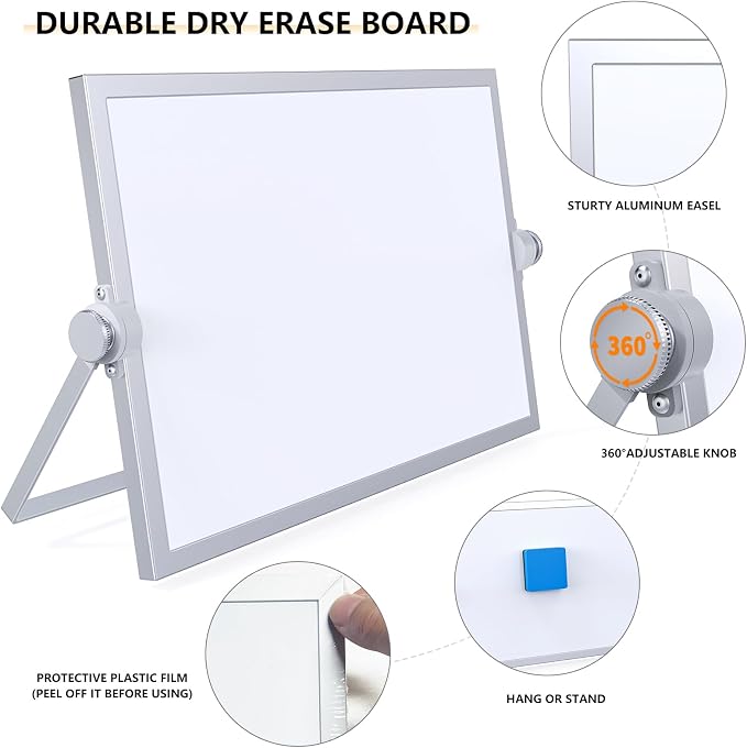 Small Dry Erase White Board,Magnetic Desktop Whiteboard with Stand | Dry Eease Board Mini Easel Double Sided on Table Top with Holder for Kids Drawing, Teacher Instruction