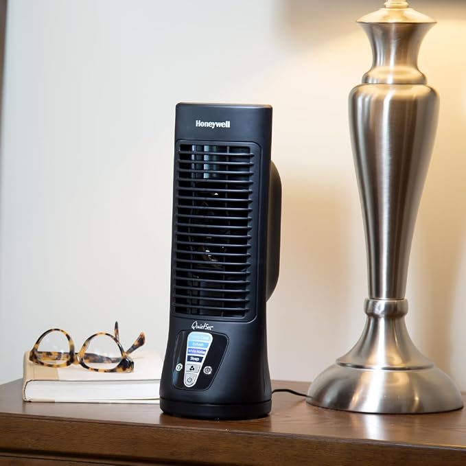 Honeywell QuietSet Personal Table Fan, Oscillating Personal Desk Fan For Bedroom with Quiet Operation, 4 Levels of Power and Sound, Black, HTF210B