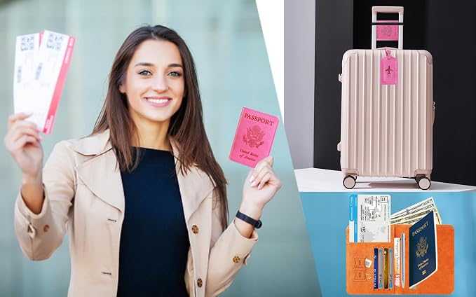 Passport Holder With Luggage Tag, Travel Essentials, Passport Cover | Passport Wallet, Travel Accessories, RFID Blocking, Synthetic Leather Card Case, International Must Haves, For Women Men
