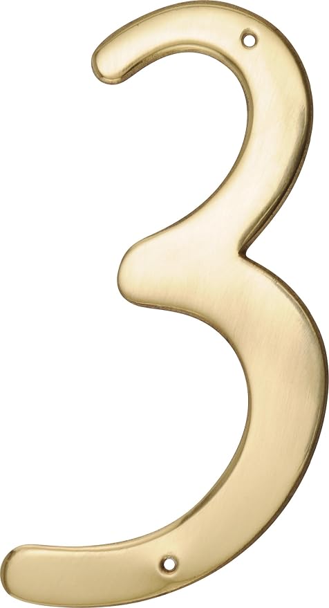 HIllman 847045 4-Inch Nail-On Traditional Solid Brass House Number 3, 1 Count (Pack of 1)