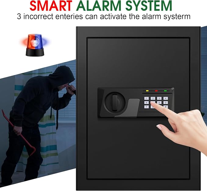 3.3 Cuft Large Home Safes Water and Fireproof with Digital Keypad & Key Lock, Security Safes for Home with DIY Removable Shelf, Anti-Pry Safe Box for Money Documents Jewelry, 19.69"H x13.78"W x 12.2"D