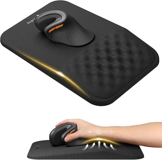 ProtoArc MP50 Ergonomic Mouse Pad with Wrist Support, Lycra Surface, Black | 8° slope & massage points, soft memory foam, Large 12x8 Inches, Non-slip base. Relieves wrist strain for office & home