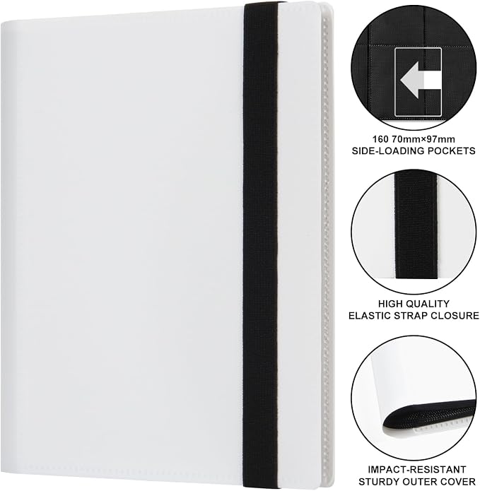 GEAoffice Small Card Binder - 4 Pocket Trading Card Collection Album Folder - 160 Side Loading Pocket Binder for TCG, MTG, Sports & Game Cards - Gifts for Card Collectors (White)