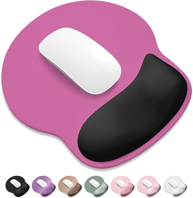 ITNRSIIET Ergonomic Mouse Pad with Wider Memory Foam Wrist Rest +17% - Curved Cushion Reduces Pressure 20%, Pain Relief, Non-Slip, Smooth, Cute Colors, 9.85 x 9 in, Black-Pink Contrast