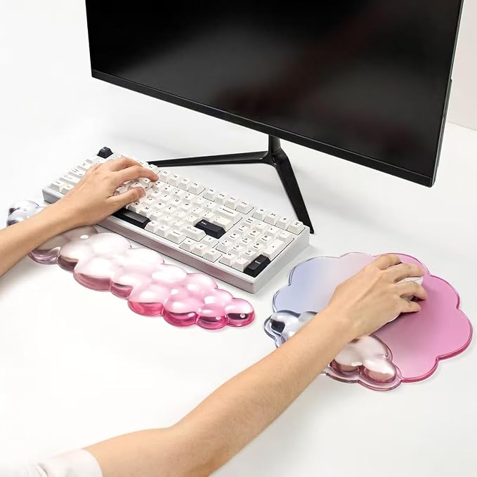 Gel Wrist Rest and Cloud Mouse Pad Support for Keyboard and Mouse - Ergonomic Pink Keyboard Wrist Pad Set for Typing Pain Relief/Computer/Laptop/Gaming/Home/Office (Cloud Shape, Gradient Blue Pink)