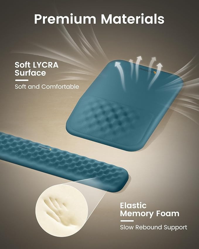 ProtoArc KMP50 Ergonomic Mouse Pad with Wrist Rest, Lycra Surface, Blue | 8° slope & massage points with slow-rebound memory foam, Non-slip base. Relieves wrist strain for office & home