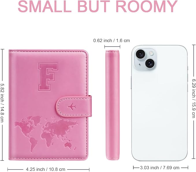Passport Holder Cover Initial Letter A-Z Travel Wallet Personalized | Travel Essentials, Embossed Design, RFID Blocking, Personalized Gift, Passport Book Holders for Women Girls, Pink-F