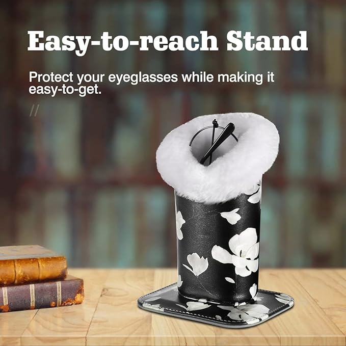 MoKo Eyeglasses Holder, Modern Velvet Plush Lined PU Leather Household Magnetic Holder Protective