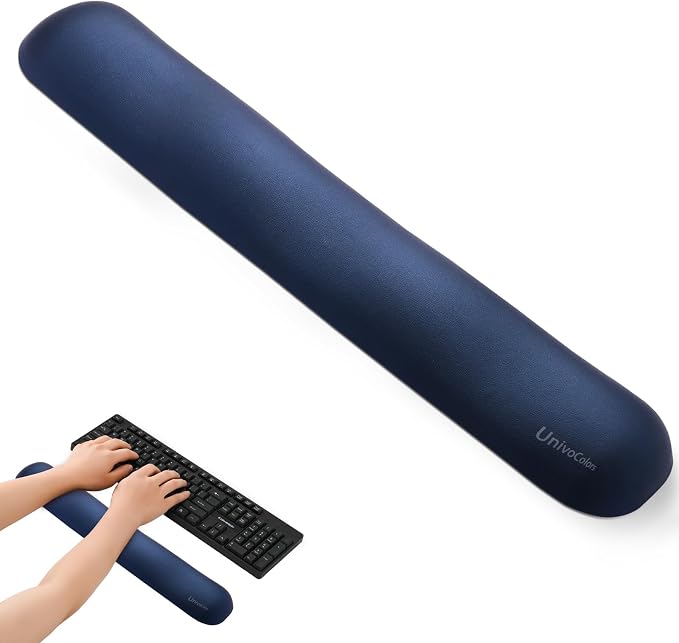 UnivoColors Design-Wave Keyboard Wrist Rest, Artificial Sheepskin+Memory Foam+Ergonomic+Anti-Slip Gel, Resilience Support During Work and Gaming,Keyboard Accessory,Navy