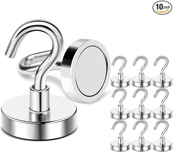 DIYMAG Magnetic Hooks, 120lbs 10pcs Cruise Cabin Essentials Heavy Duty N52 | Strong Neodymium Rare Earth Magnets, for Kitchen, Classroom, Beach, Cruise Cabins, Refrigerator, Hanging Key Clothes Wall Hat