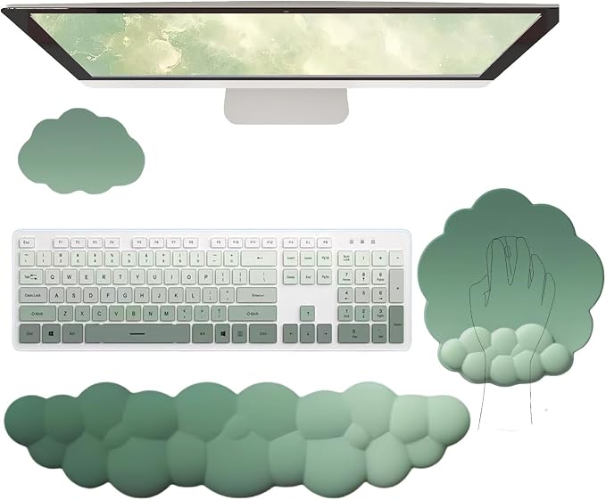 Cloud Keyboard Wrist Rest Dark Green Mouse Pad with Wrist Rest Ergonomic Wrist Pad Memory Foam Non-Slip Wrist Support for Computer Laptop Gaming Home Office Relief Typing Pain Green