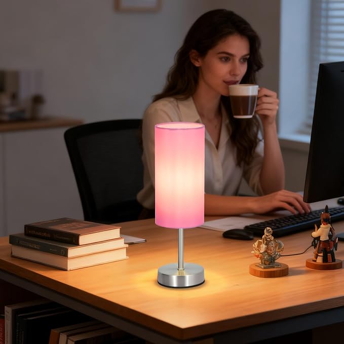 RISLG 2 Pack Small Table Lamps for Bedroom, Bedside Lamps for Nightstand with Wire Switch, Minimalist Modern Desk Lamps with Linen Fabric Shade for Kids Room Living Room Office Dorm, Bulb Included