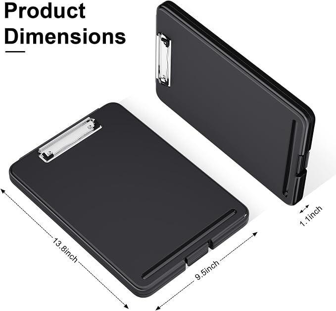 Hongri Clipboard with Storage, 8.5 x 11 Clip Board Foldable, Black | Bottom Opening, Size 13.4 x 9.4 X 0.9 in for Nurses, Teacher, Students, Classroom, School & Office Supplies