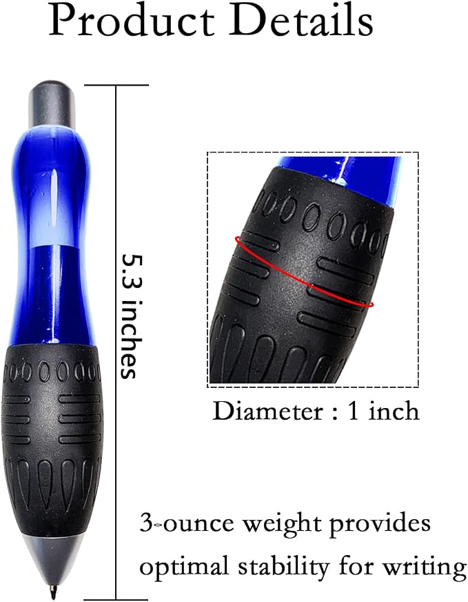 𝟯 𝗼𝘇 Fat 𝐇𝐞𝐚𝐯𝐲 𝐖𝐞𝐢𝐠𝐡𝐭𝐞𝐝 Pens for Arthritis Parkinson's Carpal Tunnel Tremors Wide Grip, Thick Barrel, Easy to Hold Blue (2 Pens + 3 Blue refills +3 Black Refills)