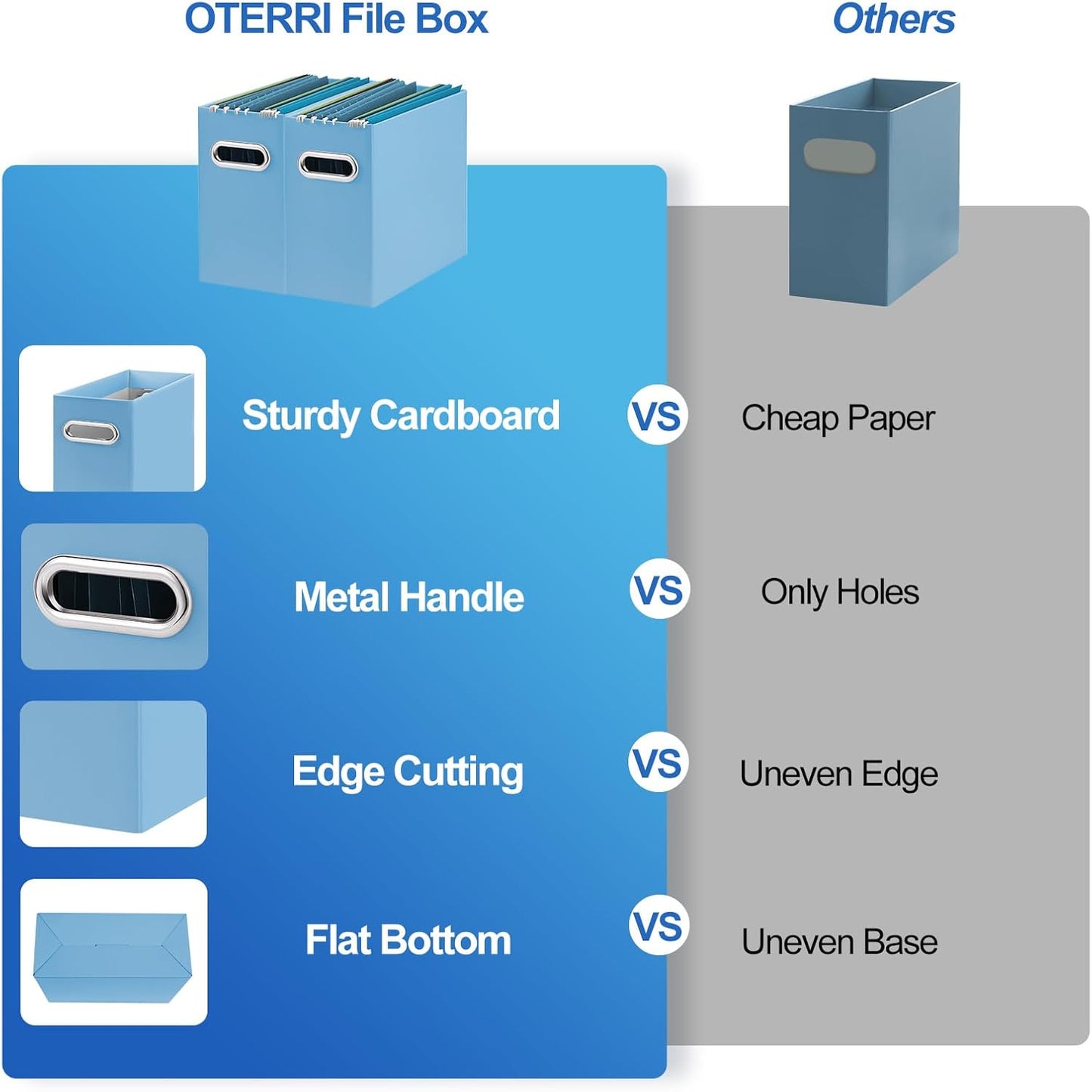 Oterri File Organizer, 8 Packs Small Storage Box, Cardboard File Folder Organizer, Collapsible File Box for Hanging File Folders Letter Size, Portable Filing Organizer with Handle (Blue)