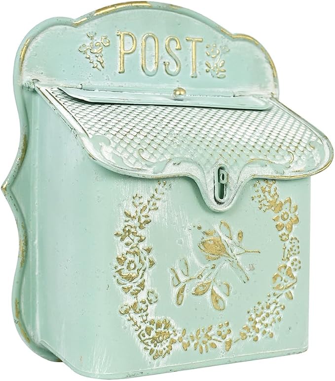 Wall Mount Mailboxes for Outside Vintage Mail Boxes for House Outside Metal Door Mailbox Drop Box Antique Style Nostalgic Charm Home Decorative, Green