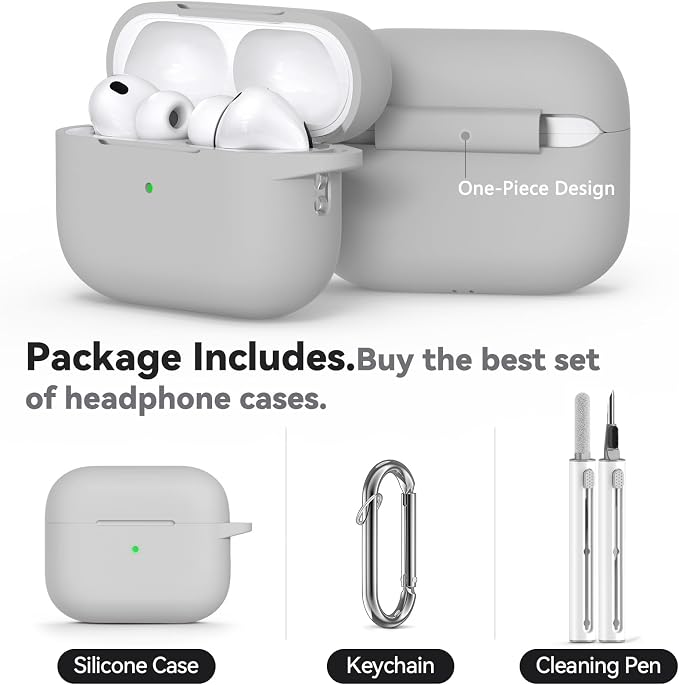 Ljusmicker for AirPods Pro 3 Case 2025 with Cleaner Kit,Light Grey | Soft Silicone Protective Cover for Apple AirPod Pro 3rd Generation Case with Keychain for Women Men,Shockproof
