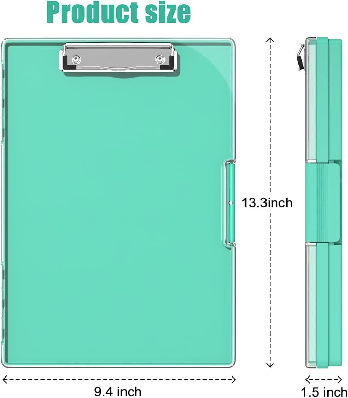 Hongri Clipboard with Storage, Green 8.5 x 11 Clip Board, Dual Compartmen | Folder Nursing Side Opening, Heavy Duty Organization Box, Smooth Writing for Teachers, Classroom, Size 13.3 x 9.4 x 1.5 in