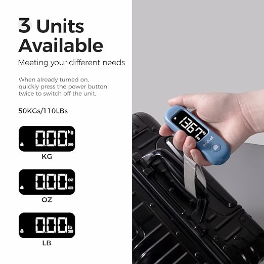 pack all Digital Luggage Scale for Travel, 110Lbs Capacity, 0.1Lb Precision | Handheld, Backlit LCD Display, Lb/Kg/Oz Conversion, Tare Function, Battery Included, Navy