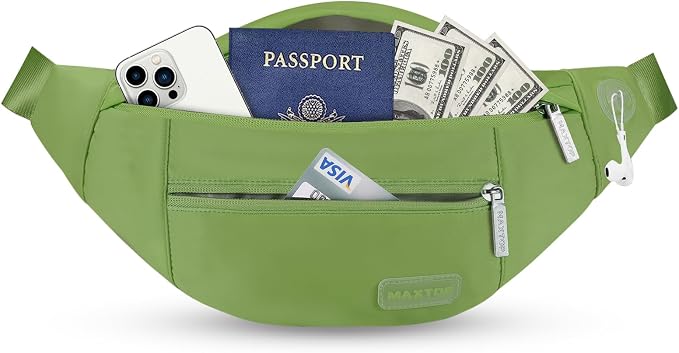 Large Crossbody Fanny Pack Belt Bag with 4-Zipper Pockets,Khaki Green | Adjustable Strap,Key Chain,Waist Pouch Belt Bag for Gym Workout Running Travelling Hiking Dog Walking