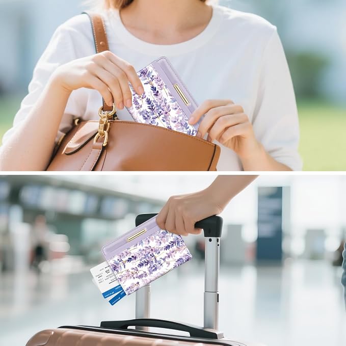 Coco Rossi Passport Holder for Travel Women Slim RFID Passport Cover Wallet | Travel Essentials, Passport Book Holders, Passport Wallet Cover Case, PU Leather, Cute, Thin, Spliced Design, Lavender