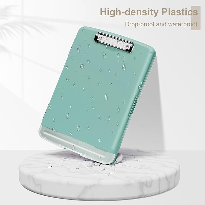 Piasoenc Clipboard with Storage, 8.5 x 11 Clip Board with Pen Holder, Teal | High Capacity, Heavy Duty Plastic Organization Box for A4 Legal Paper Folder, Folio & Side-Opening Nurses, Teachers, Student