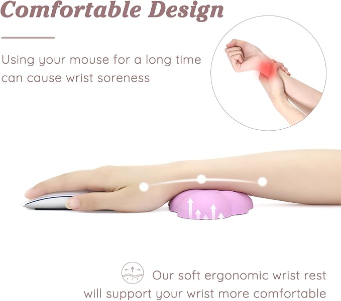 Cloud Wrist Rest Cushion for Mouse Ergonomic Soft PU Leather Memory Foam Wrist Pain Relief Mouse Wrist Support Pad with Anti-Skid Base for Office School Home Laptop & Computer Mouse (Pink)
