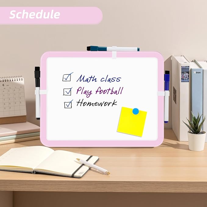 VUSIGN Magnetic Dry Erase Board, 8.5 x 11 Inches White Board, Pink | Includes 4 Dry Erase Markers,Small Mini White Board for Students Fridge Wall Locker