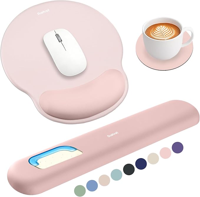 Mouse Pad and Keyboard Wrist Rest, 3-in-1 Gel Memory Foam Ergonomic Mouse Pad with Wrist Rest Set, Gaming Mousepad Arm Cushion Support for Computer Office Desk Accessories Cute Setup, Pink