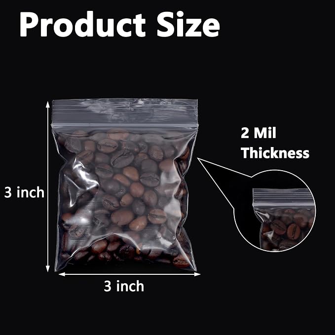 500 PCS 3" x 3" Small Plastic Bags for Jewelry Mini Clear Plastic Poly Bag 2 Mil with Resealable Lock Seal Zipper for Storage Gifts Candy Screws