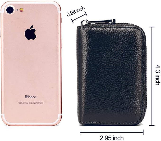 RFID Credit Card Holder Genuine Leather Credit Card Wallet with Zipper | RFID