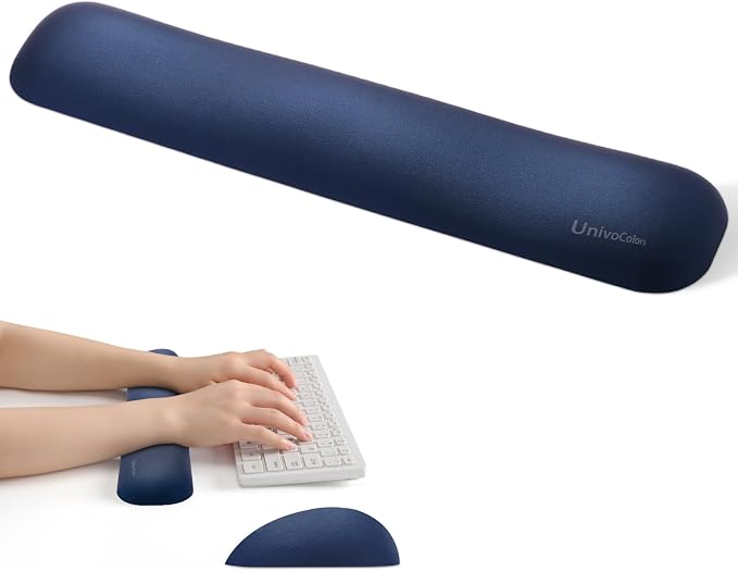 UnivoColors Design-Medium Wave Keyboard Wrist Rest of Medium, Artificial Sheepskin+Memory Foam+Ergonomic+Anti-Slip Gel, Resilience Support During Work and Gaming,Keyboard Accessory,Navy