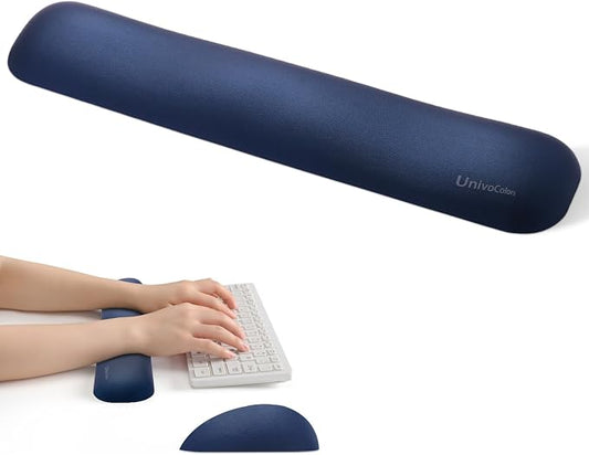 UnivoColors Design-Medium Wave Keyboard Wrist Rest of Medium, Artificial Sheepskin+Memory Foam+Ergonomic+Anti-Slip Gel, Resilience Support During Work and Gaming,Keyboard Accessory,Navy