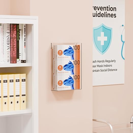 Acrylic Glove Box Holder Wall Mount With Adhesive,No Drilling Disposable Medical Rubber Glove Holder on Wall & Hanging Hospital Hair Net,Mask,Latex Gloves Dispenser,Gloves Rack & Storage,Clear