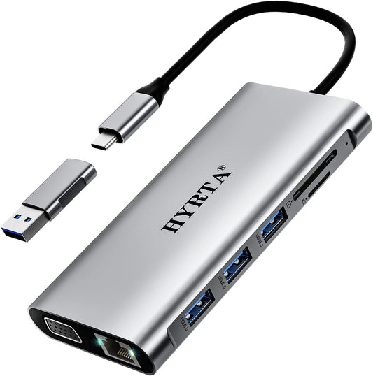 USB C Docking Station,12 in 1 Displaylink USB 3.0 to USB-C Dock Dual Monitor with HDMI,VGA,USB A 3.0,PD3.0, Laptop Docking Station for MacBook Pro&Air/M1/M2/M3/HP and More USB Ports Laptops