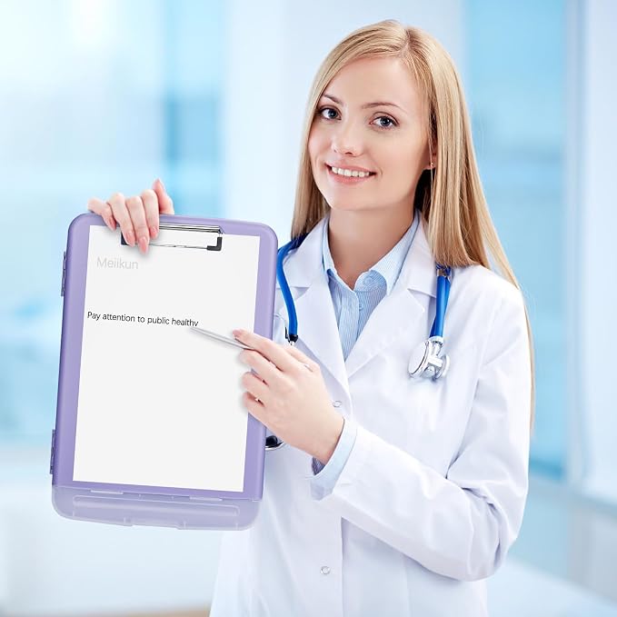 Meiikun Clipboard with Storage, Plastic Clipboards 8.5x11 with Pen Holder, High Capacity Nursing Clipboard Folder, Side Opening Storage Clip Board for Office Work Nurses Teachers (Light Purple)