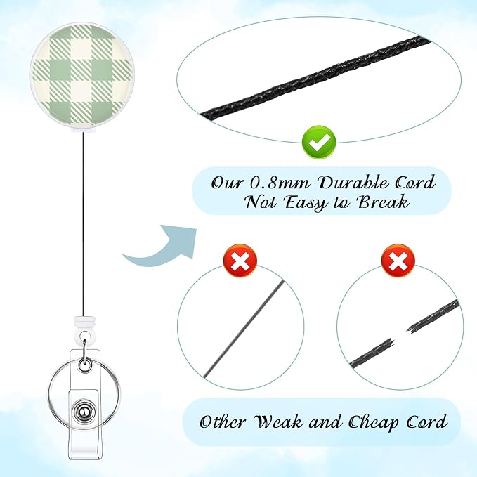 BESARME 3 Pack Badge Reels Retractable Badge Clip with Key Ring Retractable Badge Holders for Office Worker Teacher Nurse Student（Plaids）