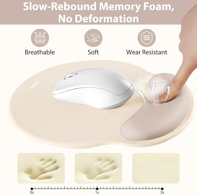 Mouse Pad and Keyboard Wrist Rest, 3-in-1 Gel Memory Foam Ergonomic Mouse Pad with Wrist Rest Set, Gaming Mousepad Arm Cushion Support for Computer Office Desk Accessories Cute Setup,Apricot