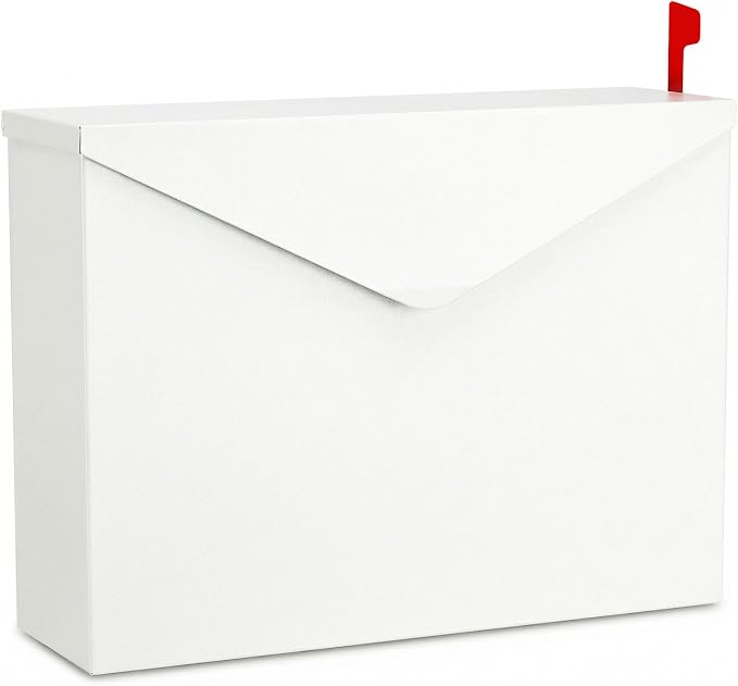 White Large Capacity Wall Mount Mailbox with Outgoing Mail Flag, 14.2”x10.4”x4.3” Steel Mail Box for Outside, Rust-Proof Galvanized Steel Post Box, Quiet Stay-Open Lid Smooth Operation Mailboxes