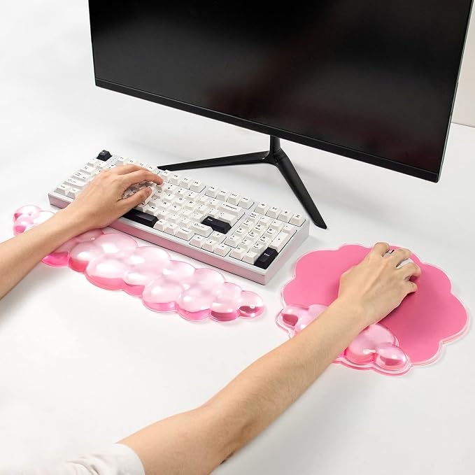 Pink Cloud Gel Wrist Rest for Keyboard and Mouse, Ergonomic Mouse Pad with Wrist Support Non-Slip Base for Typing Pain Relief/Computer/Laptop/Gaming/Home/Office (Cloud Shape, Pink)