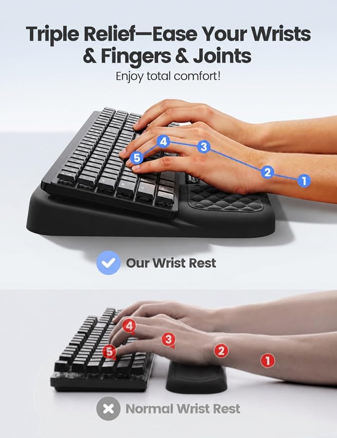 Vaydeer Wrist Rest with Keyboard Stand, Computer Wrist Support Pad, Ergonomic Keyboard Riser Holder Lift Tray with Wrist Pad, Soft Memory Foam Desk Cushion, Palm Hand Typing for Office Home Gift-Black