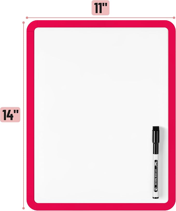 Mr. Pen- Dry Erase Board, 14” x 11” with a Black Dry Erase Marker | Red Frame, Small Mini White Board for Students, Fridge, Wall, Locker, Includes Double Sided Tapes